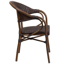 Load image into Gallery viewer, o Dark Brown Rattan Restaurant Patio Chair with Red Bamboo-Aluminum Frame