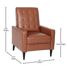 Load image into Gallery viewer, Upholstered Button Tufted Pushback Recliner in Cognac Brown for Residential, Use