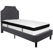 Load image into Gallery viewer, Twin Size Platform Bed in Dark Gray Fabric with Memory Foam Mattress