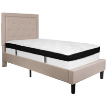 Load image into Gallery viewer, Twin Size Platform Bed in Beige Fabric with Memory Foam Mattress