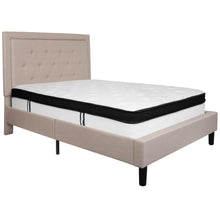 Load image into Gallery viewer, Full Size Platform Bed in Beige Fabric with Memory Foam Mattress