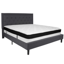 Load image into Gallery viewer, King Size Platform Bed in Dark Gray Fabric with Memory Foam Mattress