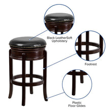 Load image into Gallery viewer, 29'' High Cappuccino Wood Barstool with Carved Apron and Black Swivel Seat