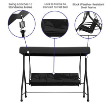 Load image into Gallery viewer, 3-Seat Steel Converting Patio Swing Canopy Hammock with Cushions (Black)