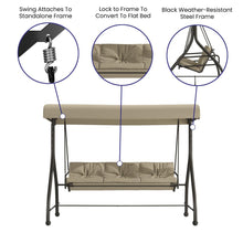Load image into Gallery viewer, 3-Seat Steel Converting Patio Swing Canopy Hammock with Cushions (Tan)