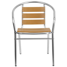 Load image into Gallery viewer, Aluminum Indoor-Outdoor Restaurant Stack Chair with Triple Slat Faux Teak Back