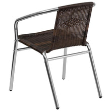 Load image into Gallery viewer, Aluminum and Dark Brown Rattan Indoor-Outdoor Restaurant Stack Chair