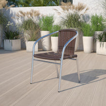 Load image into Gallery viewer, Aluminum and Dark Brown Rattan Indoor-Outdoor Restaurant Stack Chair