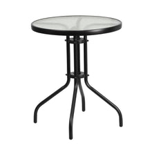 Load image into Gallery viewer, 3 Piece Set - 23.75" Tempered Glass Patio Table, 2 Brown Stack Chairs