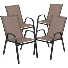 Load image into Gallery viewer, 3 Piece Set - 23.75" Tempered Glass Patio Table, 2 Brown Stack Chairs