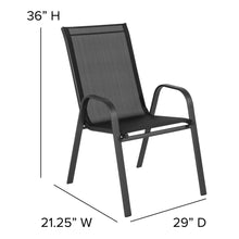 Load image into Gallery viewer, 3 Piece Set - 23.75" Tempered Glass Patio Table, 2 Black Stack Chairs