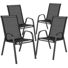 Load image into Gallery viewer, 3 Piece Set - 23.75" Tempered Glass Patio Table, 2 Black Stack Chairs