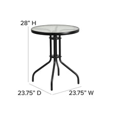 Load image into Gallery viewer, 23.75'' Round Glass Metal Table with 2 Black Rattan Stack Chairs