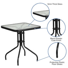 Load image into Gallery viewer, 3 Piece Set - 23.5" Tempered Glass Patio Table, 2 Brown Stack Chairs