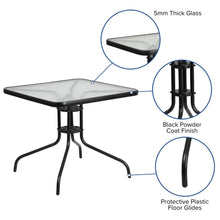 Load image into Gallery viewer, 5 Piece Set - 31.5" Tempered Glass Patio Table, 4 Brown Stack Chairs