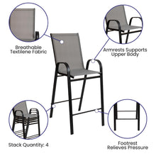 Load image into Gallery viewer, Dining Set - 4-Person Bistro Set - Brazos Glass Bar Table with Gray Patio Stools