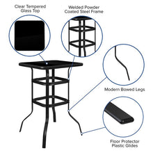 Load image into Gallery viewer, 27.5" Square Black Tempered Glass Bar Height Metal Patio Bar Table