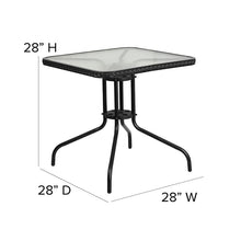 Load image into Gallery viewer, 28'' Glass Metal Table with Black Rattan Edging and 4 Black Rattan Stack Chairs
