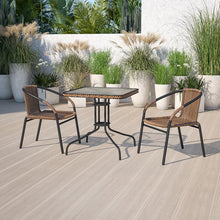 Load image into Gallery viewer, 28'' Table with Dark Brown Edging and 2 Dark Brown Stack Chairs