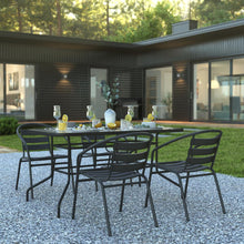 Load image into Gallery viewer, 5 Piece Set - 55" Tempered Glass Patio Table - 4 Black Metal Chairs
