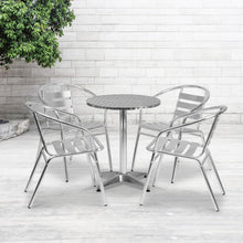 Load image into Gallery viewer, 23.5'' Round Aluminum Indoor-Outdoor Table Set with 4 Slat Back Chairs