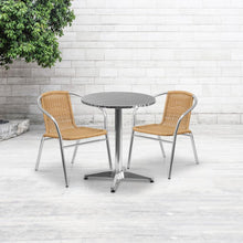 Load image into Gallery viewer, 23.5'' Round Aluminum Indoor-Outdoor Table Set with 2 Beige Rattan Chairs