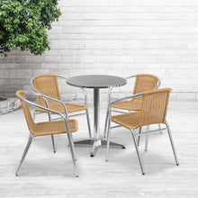 Load image into Gallery viewer, 23.5'' Round Aluminum Indoor-Outdoor Table Set with 4 Beige Rattan Chairs