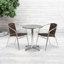 Load image into Gallery viewer, 23.5'' Round Aluminum Indoor-Outdoor Table Set with 2 Dark Brown Rattan Chairs