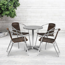 Load image into Gallery viewer, 23.5'' Round Aluminum Indoor-Outdoor Table Set with 4 Dark Brown Rattan Chairs