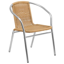 Load image into Gallery viewer, 23.5'' Square Aluminum Indoor-Outdoor Table Set with 2 Beige Rattan Chairs