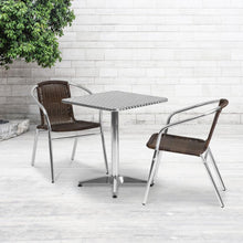 Load image into Gallery viewer, 23.5'' Square Aluminum Indoor-Outdoor Table Set with 2 Dark Brown Rattan Chairs