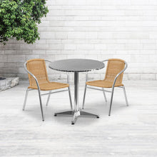 Load image into Gallery viewer, 27.5'' Round Aluminum Indoor-Outdoor Table Set with 2 Beige Rattan Chairs