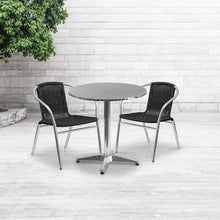 Load image into Gallery viewer, 27.5'' Round Aluminum Indoor-Outdoor Table Set with 2 Black Rattan Chairs