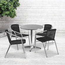 Load image into Gallery viewer, 27.5'' Round Aluminum Indoor-Outdoor Table Set with 4 Black Rattan Chairs