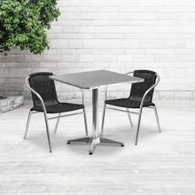 Load image into Gallery viewer, 27.5'' Square Aluminum Indoor-Outdoor Table Set with 2 Black Rattan Chairs