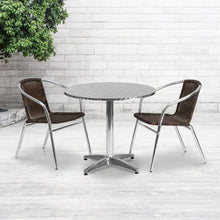 Load image into Gallery viewer, 31.5'' Round Aluminum Indoor-Outdoor Table Set with 2 Dark Brown Rattan Chairs