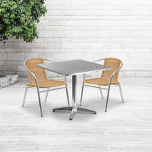 Load image into Gallery viewer, 31.5'' Square Aluminum Indoor-Outdoor Table Set with 2 Beige Rattan Chairs
