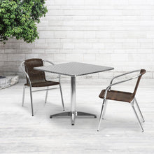 Load image into Gallery viewer, 31.5'' Square Aluminum Indoor-Outdoor Table Set with 2 Dark Brown Rattan Chairs