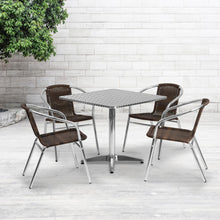 Load image into Gallery viewer, 31.5'' Square Aluminum Indoor-Outdoor Table Set with 4 Dark Brown Rattan Chairs