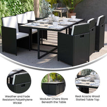 Load image into Gallery viewer, 7 Piece Set, Black Wicker Modular Chairs-Cream Cushions
