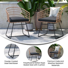 Load image into Gallery viewer, Set of 2 Patio Boho Club Chairs, Black Cushions and Sled Base