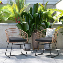 Load image into Gallery viewer, Set of 2 Patio Boho Club Chairs, Black Cushions and Sled Base