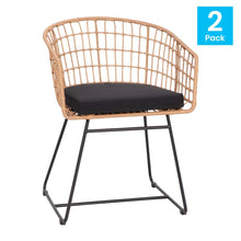 Load image into Gallery viewer, Set of 2 Patio Boho Club Chairs, Black Cushions and Sled Base