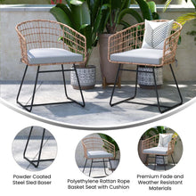 Load image into Gallery viewer, Set of 2 Patio Boho Club Chairs, Light Gray Cushions and Sled Base