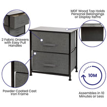 Load image into Gallery viewer, 2 Drawer Wood Top Black Nightstand Storage Organizer