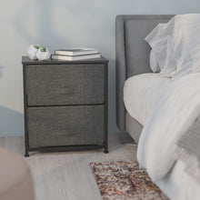 Load image into Gallery viewer, 2 Drawer Wood Top Black Nightstand Storage Organizer