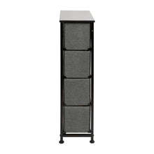 Load image into Gallery viewer, 4 Drawer Slim Wood Top BlackFrame Dresser Storage Tower with Dark Gray Drawers