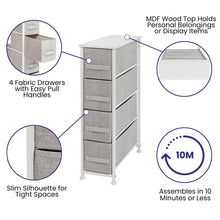 Load image into Gallery viewer, 4 Drawer Slim Wood Top WhiteFrame Dresser Storage Tower with Light Gray Drawers