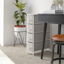 Load image into Gallery viewer, 4 Drawer Slim Wood Top WhiteFrame Dresser Storage Tower with Light Gray Drawers