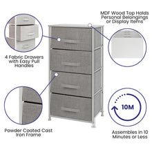 Load image into Gallery viewer, 4 Drawer Wood Top WhiteFrame Vertical Storage Dresser with Light Gray Drawers